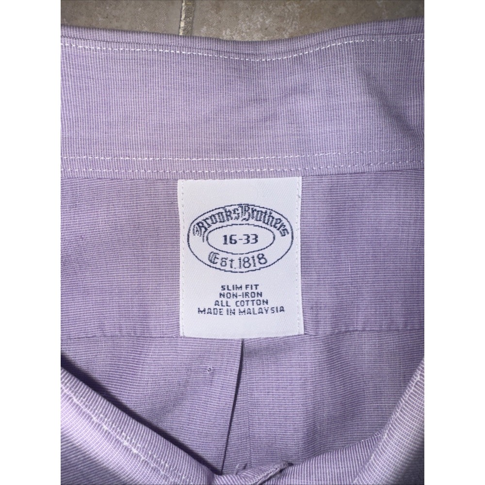 Brooks Brothers Shirt Mens 16" Collar Button Up Long Sleeve Double Cuff Purple - Picture 4 of 10